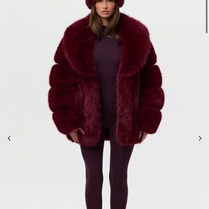 Luxurious Burgundy Faux Mink Fur Coat